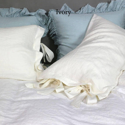 Bow Ties Linen Pillowcases #colour_ivory