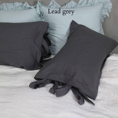 Bow Ties Linen Pillowcases #colour_lead-grey