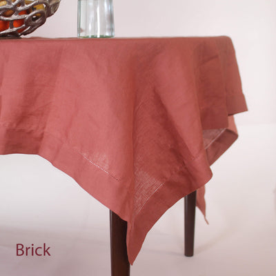 Hemstitched Round Linen Tablecloth #colour_brick