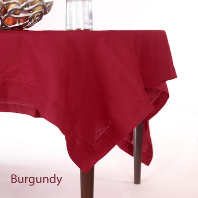 Hemstitched Round Linen Tablecloth #colour_burgundy