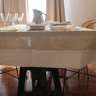 CUSTOM SIZE PURE LINEN TABLECLOTH WITH CONTRASTED BORDER