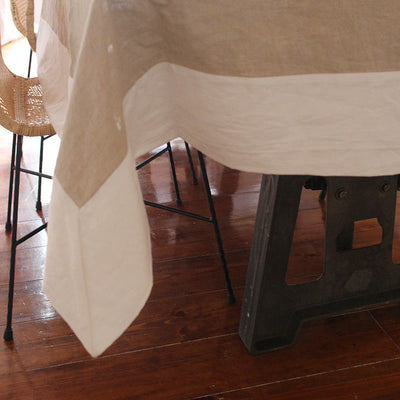 PURE LINEN TABLECLOTH WITH CONTRASTED BORDER #colour_natural