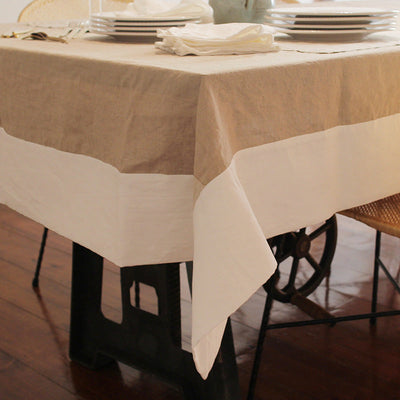 LINEN TABLECLOTH WITH CONTRASTED BORDER 
