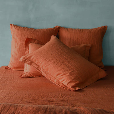Flanged Linen Pillowcases #colour_coral