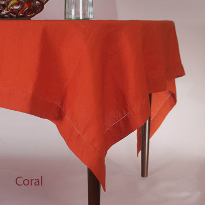 Hemstitched Linen Tablecloth #colour_coral