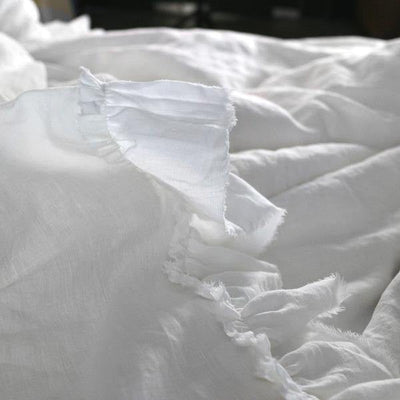 Frayed Ruffles Linen Duvet Cover #colour_optic-white