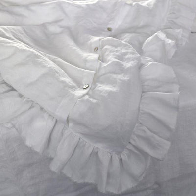 Frayed Ruffles Linen Duvet Cover2 #colour_optic-white