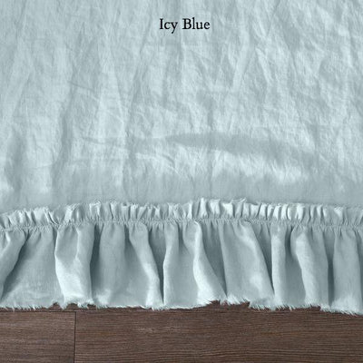 Frayed Ruffles Linen Duvet Cover #colour_icy-blue