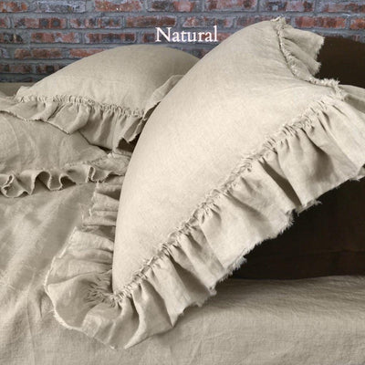 Frayed Ruffles Linen Pillowcases #colour_natural