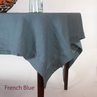 Hemstitched Round Linen Tablecloth #colour_french-blue