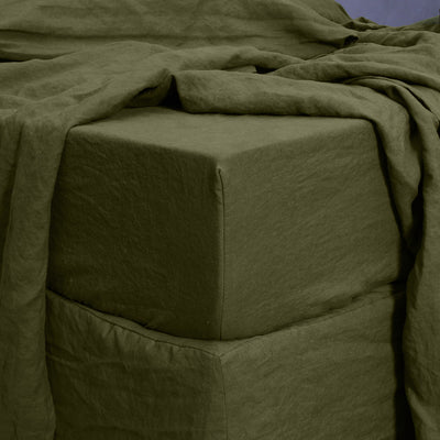 Linen Fitted Sheet #colour_green-olive