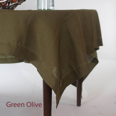 Hemstitched Round Linen Tablecloth #colour_green-olive