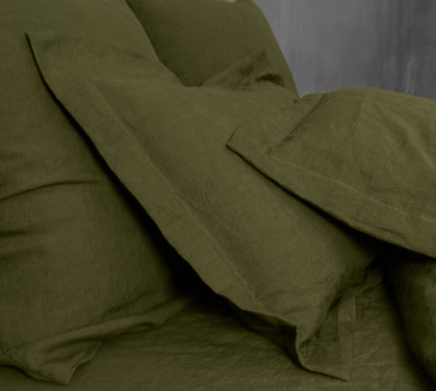Flanged Linen Pillowcases #colour_green-olive