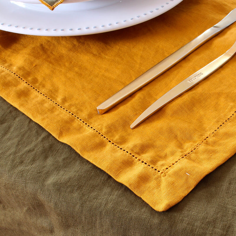 Luxe Hemstitched Bordered Linen Placemats