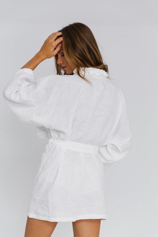 Ruffled Linen Nightgown Bathrobe back