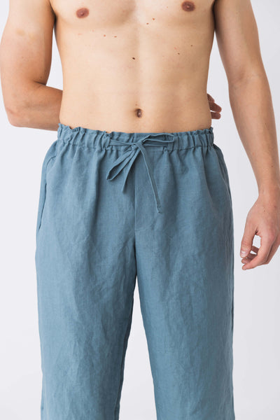 Men's Linen Pyjamas Trousers "Diego" #colour_french-blue