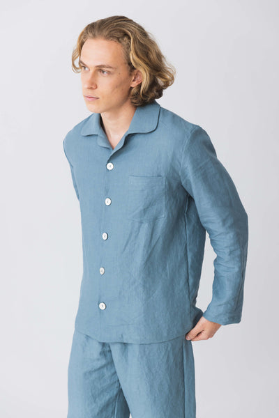 Classic Linen Pajamas Set For Mens #colour_french-blue