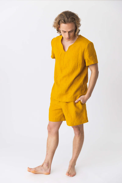 Men’s Soft Short Sleeves  Linen Tunic