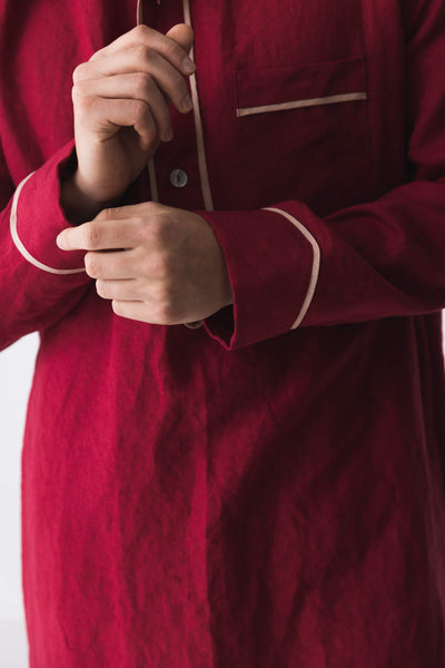 Men's long french linen nightgown "Bruno" #colour_burgundy