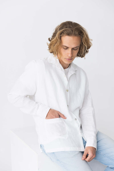 Shirt jacket in soft linen "Cristiano" #colour_optic-white