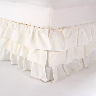 Waterfall Ruffles Linen Bedskirt #colour_ivory