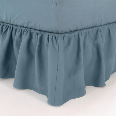 Gathered Washed Linen Dust Ruffle #colour_french-blue