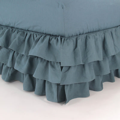 Waterfall Ruffles Linen Bedskirt #colour_french-blue