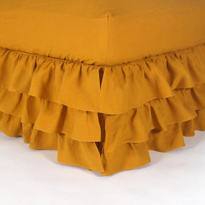 Waterfall Ruffles Linen Bedskirt #colour_mustard