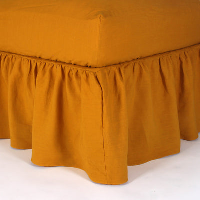 Gathered Washed Linen Dust Ruffle #colour_mustard