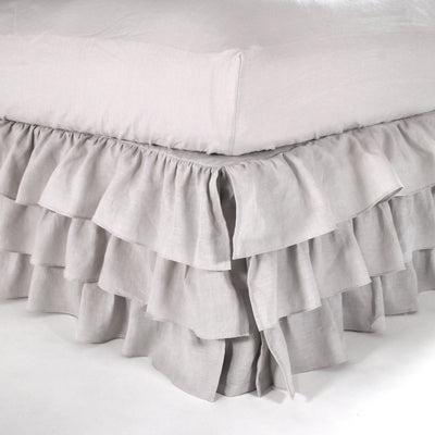 Waterfall Ruffles Linen Bedskirt #colour_stone-grey