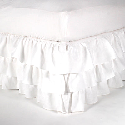 Waterfall Ruffles Linen Bedskirt #colour_optic-white