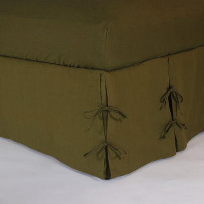 Linen Knotted Bed Skirt #colour_green-olive