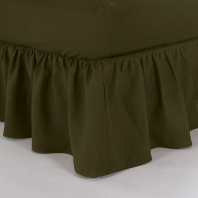 Gathered Washed Linen Dust Ruffle #colour_green-olive