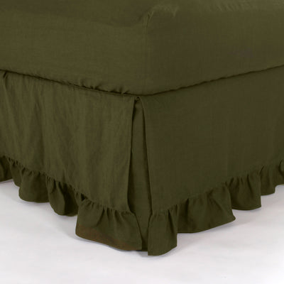 Ruffled Pure Linen Bed Skirt  #colour_green-olive