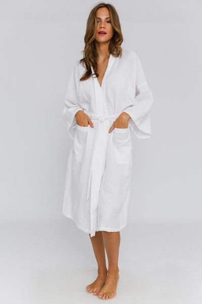 Washed Linen bathrobe Kimono Style “Laís”