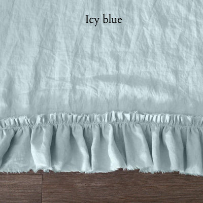 Frayed Ruffles Linen Pillowcases #colour_icy-blue