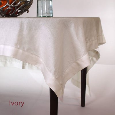 Hemstitched Round Linen Tablecloth #colour_ivory