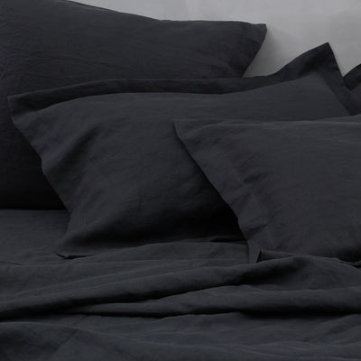 Flanged Linen Pillowcases #colour_jet-black