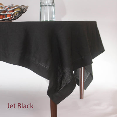 Hemstitched Round Linen Tablecloth #colour_jet-black