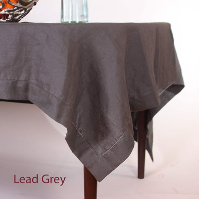 Hemstitched Round Linen Tablecloth #colour_lead-grey