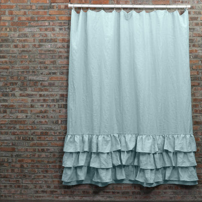 Ruffled Shower Linen Curtain #colour_icy-blue