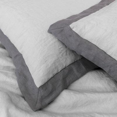 Oxford Border Linen Pillowcases #colour_stone-grey
