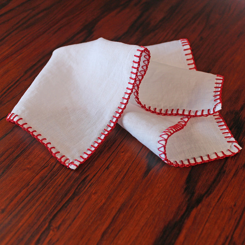 "blanket stitch" Linen Table Napkins