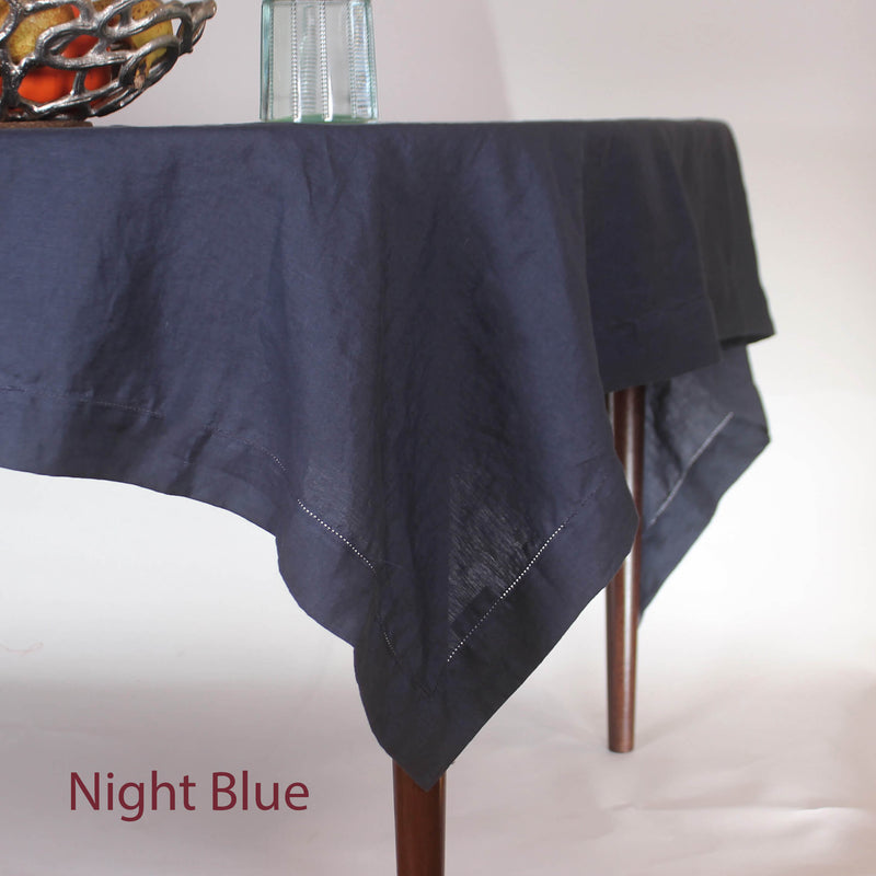 Hemstitched Round Linen Tablecloth colour_night-blue