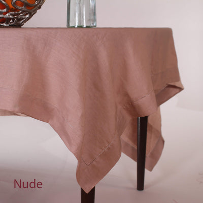 Hemstitched Round Linen Tablecloth #colour_nude