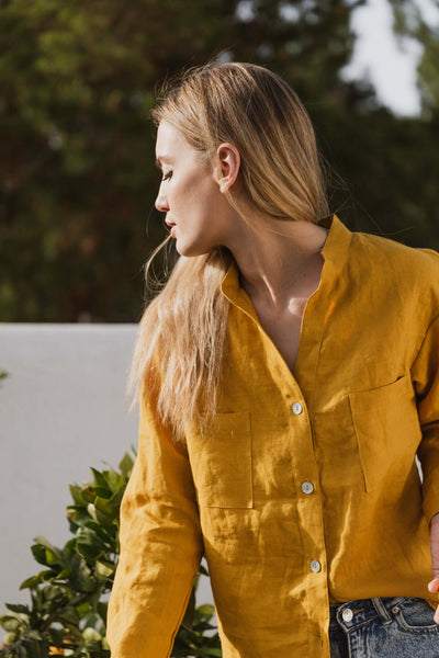 Casual washed linen blouse "Alana" #colour_mustard