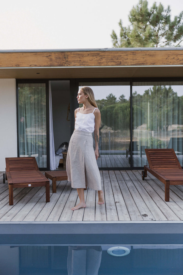 ● I AM MARI ● Neville Linen T-Shirt Blouse Flare Skirt Long flared linen skirt light grey | Bonjour le Lin