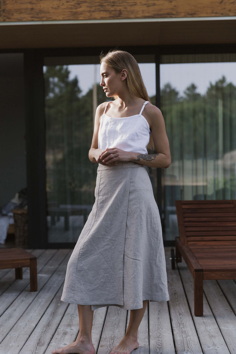 Casual long flared skirt in French linen 