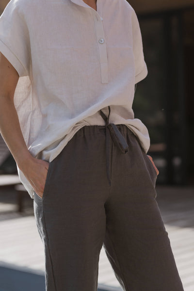 Ladies Casual washed Linen Trousers #colour_lead-grey