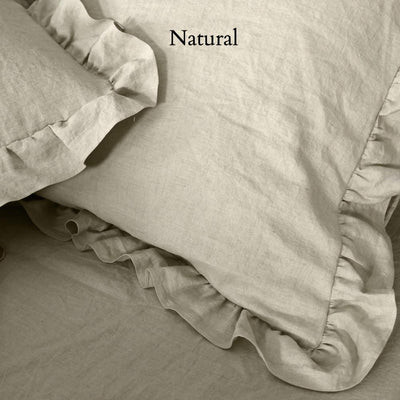 Natural Linen Ruffles Shams (set of 2) #colour_natural